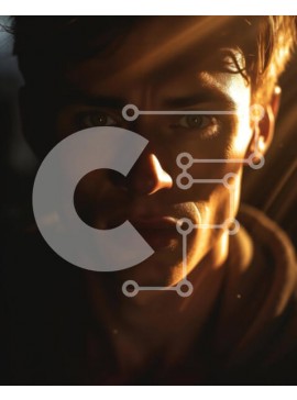 Intra Συλλεκτικό Ξύλινο Παζλ Plywood  4mm - Ενδοσκοπικό πορτρέτο ενός νεαρού άνδρα με μαύρο δερμάτινο μπουφάν Σε Ξύλινο Κουτί - Διαστάσεις Puzzle: 10x10 cm – 25 κομμάτια