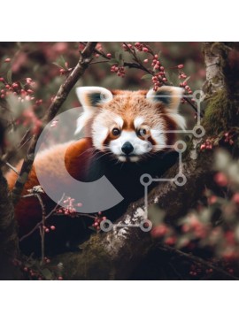 Intra Συλλεκτικό Ξύλινο Παζλ Plywood  4mm - Αξιολάτρευτο κόκκινο Panda που κάθεται σε ένα δέντρο με ροζ λουλούδια Σε Ξύλινο Κουτί - Διαστάσεις: 10x10 cm – 25 κομμάτια