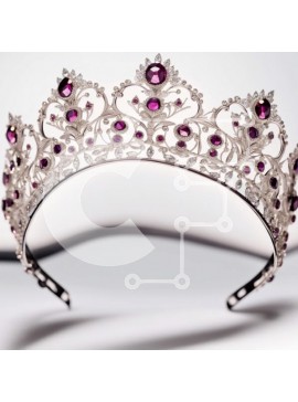 Σετ των 2 Intra Συλλεκτικό Ξύλινο Παζλ Plywood  4mm - Εκπληκτικό κοντινό πλάνο γυναίκας που φορά την ασημένια τιάρα με μωβ πέτρες Σε Ξύλινο Κουτί - Διαστάσεις: 10x10 cm – 25 κομμάτια