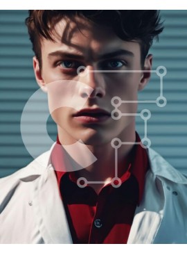 Intra Συλλεκτικό Ξύλινο Παζλ Plywood  4mm - Πορτρέτο επιστήμονα με λευκό παλτό εργαστηρίου και κόκκινο πουκάμισο Σε Ξύλινο Κουτί - Διαστάσεις Puzzle: 10x10 cm – 25 κομμάτια