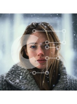 Intra Συλλεκτικό Ξύλινο Παζλ Plywood  4mm - Νεαρή γυναίκα με γκρι πουλόβερ και τζιν που στέκεται στο χιόνι με δραματική ατμόσφαιρα Σε Ξύλινο Κουτί - Διαστάσεις Puzzle: 10x10 cm – 25 κομμάτια