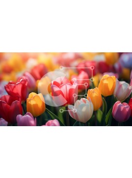 Intra Συλλεκτικό Ξύλινο Παζλ Plywood  4mm - Πεδίο με πολύχρωμες τουλίπες σε πλήρη άνθιση Σε Ξύλινο Κουτί - Διαστάσεις: 10x10 cm – 25 κομμάτια