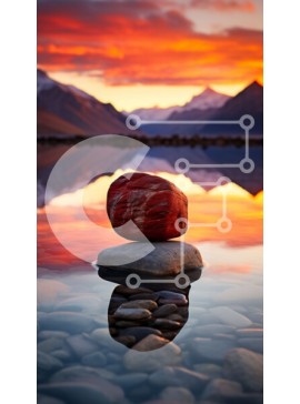 Σετ των 2 Intra Συλλεκτικό Ξύλινο Παζλ Plywood  4mm - Εκπληκτική σκηνή ηλιοβασιλέματος με κόκκινο βράχο στην κορυφή ενός βράχου σε μια λίμνη Σε Ξύλινο Κουτί - Διαστάσεις: 10x10 cm – 25 κομμάτια