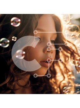 Intra Συλλεκτικό Ξύλινο Παζλ Plywood  4mm - Αξιολάτρευτη εικόνα ενός νεαρού κοριτσιού που φυσά σαπουνόφουσκες δίπλα στο νερό Σε Ξύλινο Κουτί - Διαστάσεις Puzzle: 10x10 cm – 25 κομμάτια