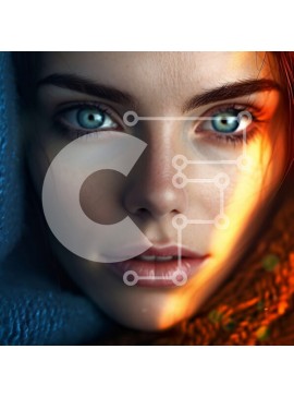 Intra Συλλεκτικό Ξύλινο Παζλ Plywood  4mm - Όμορφη γυναίκα με μπλε μάτια και σγουρά καστανά μαλλιά που φορά ένα μπλε κασκόλ Σε Ξύλινο Κουτί - Διαστάσεις Puzzle: 10x10 cm – 25 κομμάτια