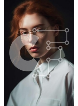 Intra Συλλεκτικό Ξύλινο Παζλ Plywood  4mm - Πορτρέτο μιας κοκκινομάλλας γυναίκας που φοράει γυαλιά και ένα λευκό πουκάμισο Σε Ξύλινο Κουτί - Διαστάσεις Puzzle: 10x10 cm – 25 κομμάτια