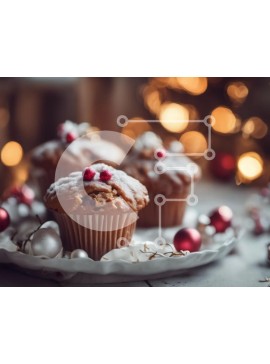 Σετ των 2 Intra Συλλεκτικό Ξύλινο Παζλ Plywood  4mm - Λαχταριστά Muffins με τσιπ σοκολάτας με διακόσμηση Holly Berry Σε Ξύλινο Κουτί - Διαστάσεις: 10x10 cm – 25 κομμάτια