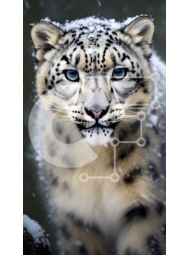 Σετ των 2 Intra Συλλεκτικό Ξύλινο Παζλ Plywood  4mm - Εκπληκτική εικόνα μιας λεοπάρδαλης του χιονιού με μπλε μάτια στο χιόνι Σε Ξύλινο Κουτί - Διαστάσεις: 10x10 cm – 25 κομμάτια