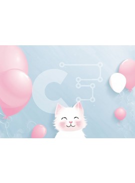 Σετ των 2 Intra Συλλεκτικό Ξύλινο Παζλ Plywood  4mm - Λευκή γάτα με ροζ μπαλόνια σε μπλε φόντο Σε Ξύλινο Κουτί - Διαστάσεις: 10x10 cm – 25 κομμάτια