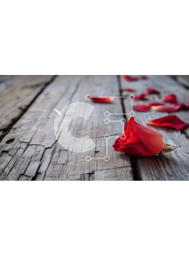 Intra Συλλεκτικό Ξύλινο Παζλ Plywood  4mm - Όμορφο κόκκινο τριαντάφυλλο σε vintage ξύλινο τραπέζι Σε Ξύλινο Κουτί - Διαστάσεις: 10x10 cm – 25 κομμάτια