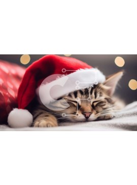 Σετ των 2 Intra Συλλεκτικό Ξύλινο Παζλ Plywood  4mm - Γάτα που κοιμάται με καπέλο Άγιου Βασίλη Σε Ξύλινο Κουτί - Διαστάσεις: 10x10 cm – 25 κομμάτια