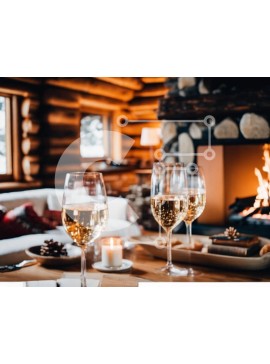 Σετ των 2 Intra Συλλεκτικό Ξύλινο Παζλ Plywood  4mm - Ποτήρια κρασιού σε ξύλινο τραπέζι με σαμπάνια και κεριά Σε Ξύλινο Κουτί - Διαστάσεις: 10x10 cm – 25 κομμάτια