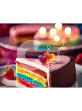 Σετ των 2 Intra Συλλεκτικό Ξύλινο Παζλ Plywood  4mm - Φέτες κέικ στο χρώμα του ουράνιου τόξου σε πιάτα με κεριά Σε Ξύλινο Κουτί - Διαστάσεις: 10x10 cm – 25 κομμάτια