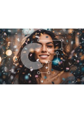 Intra Συλλεκτικό Ξύλινο Παζλ Plywood  4mm - Νεαρή γυναίκα που χαμογελά με κομφετί να πέφτουν γύρω της Σε Ξύλινο Κουτί - Διαστάσεις Puzzle: 10x10 cm – 25 κομμάτια