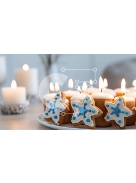 Σετ των 2 Intra Συλλεκτικό Ξύλινο Παζλ Plywood  4mm - Πιάτο με στολισμένα μπισκότα σε σχήμα αστεριού με κεριά Σε Ξύλινο Κουτί - Διαστάσεις: 10x10 cm – 25 κομμάτια