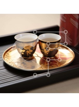 Σετ των 2 Intra Συλλεκτικό Ξύλινο Παζλ Plywood  4mm - Κομψό σετ τσαγιού με λουλουδάτα μοτίβα και χρυσές πινελιές Σε Ξύλινο Κουτί - Διαστάσεις: 10x10 cm – 25 κομμάτια