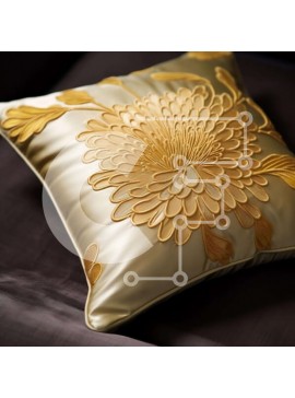 Intra Συλλεκτικό Ξύλινο Παζλ Plywood  4mm - Μαξιλάρι σε χρυσό χρώμα με κεντημένα λουλούδια σε καφέ καναπέ Σε Ξύλινο Κουτί - Διαστάσεις Puzzle: 10x10 cm – 25 κομμάτια