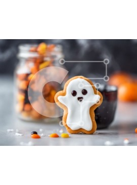 Σετ των 2 Intra Συλλεκτικό Ξύλινο Παζλ Plywood  4mm - Μπισκότο αποκριών σε σχήμα φαντάσματος σε πορτοκαλί βάζο καραμελών Σε Ξύλινο Κουτί - Διαστάσεις: 10x10 cm – 25 κομμάτια