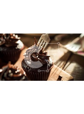 Σετ των 2 Intra Συλλεκτικό Ξύλινο Παζλ Plywood  4mm - Cupcakes σοκολάτας με πιρούνια Σε Ξύλινο Κουτί - Διαστάσεις: 10x10 cm – 25 κομμάτια