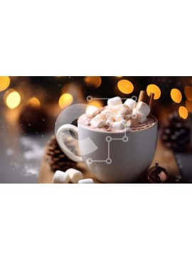 Intra Συλλεκτικό Ξύλινο Παζλ Plywood  4mm - Ζεστό κακάο με Marshmallows, ξυλάκια κανέλας και κουκουνάρια σε χειμερινό φόντο Σε Ξύλινο Κουτί - Διαστάσεις Puzzle: 10x10 cm – 25 κομμάτια