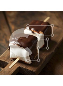 Σετ των 2 Intra Συλλεκτικό Ξύλινο Παζλ Plywood  4mm - Marshmallows καλυμμένα με σοκολάτα σε μια ξύλινη σανίδα κοπής Σε Ξύλινο Κουτί - Διαστάσεις: 10x10 cm – 25 κομμάτια