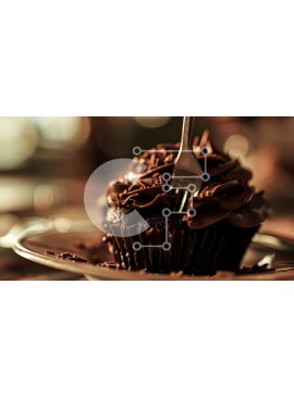 Σετ των 2 Intra Συλλεκτικό Ξύλινο Παζλ Plywood  4mm - Cupcake σοκολάτας με πιρούνι στο πιάτο Σε Ξύλινο Κουτί - Διαστάσεις: 10x10 cm – 25 κομμάτια