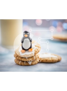 Σετ των 2 Intra Συλλεκτικό Ξύλινο Παζλ Plywood  4mm - Στοίβα από μπισκότα με ειδώλιο πιγκουίνου Σε Ξύλινο Κουτί - Διαστάσεις: 10x10 cm – 25 κομμάτια