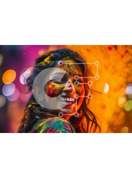 Intra Συλλεκτικό Ξύλινο Παζλ Plywood  4mm - Ευτυχισμένη γυναίκα καλυμμένη με πολύχρωμη πούδρα που χαμογελά για την κάμερα Σε Ξύλινο Κουτί - Διαστάσεις Puzzle: 10x10 cm – 25 κομμάτια