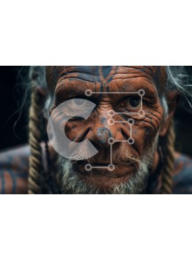 Intra Συλλεκτικό Ξύλινο Παζλ Plywood  4mm - Ισχυρό πορτρέτο ενός ηλικιωμένου με τατουάζ Σε Ξύλινο Κουτί - Διαστάσεις Puzzle: 10x10 cm – 25 κομμάτια