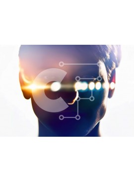 Intra Συλλεκτικό Ξύλινο Παζλ Plywood  4mm - Ανδρικό πρόσωπο με φόντο φωτεινά φώτα Σε Ξύλινο Κουτί - Διαστάσεις Puzzle: 10x10 cm – 25 κομμάτια