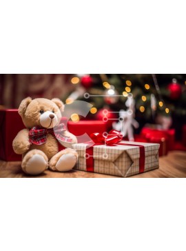 Intra Συλλεκτικό Ξύλινο Παζλ Plywood  4mm - Αρκουδάκι με κουτί δώρου και χριστουγεννιάτικο δέντρο Σε Ξύλινο Κουτί - Διαστάσεις: 10x10 cm – 25 κομμάτια