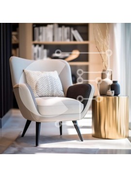 Intra Συλλεκτικό Ξύλινο Παζλ Plywood  4mm - Σύγχρονο και μινιμαλιστικό σαλόνι με λευκή δερμάτινη πολυθρόνα και χρυσό βοηθητικό τραπέζι Σε Ξύλινο Κουτί - Διαστάσεις Puzzle: 10x10 cm – 25 κομμάτια