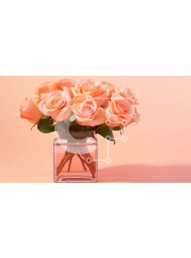 Intra Συλλεκτικό Ξύλινο Παζλ Plywood  4mm - Ροδάκινο τριαντάφυλλα σε διαφανές γυάλινο βάζο Σε Ξύλινο Κουτί - Διαστάσεις: 10x10 cm – 25 κομμάτια