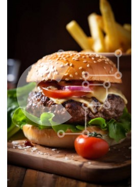 Σετ των 2 Intra Συλλεκτικό Ξύλινο Παζλ Plywood  4mm - Ζουμερό χάμπουργκερ με τυρί, μαρούλι και ντομάτα σε ξύλινη σανίδα Σε Ξύλινο Κουτί - Διαστάσεις: 10x10 cm – 25 κομμάτια