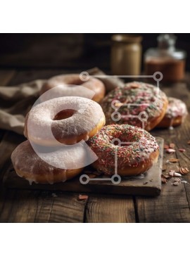 Σετ των 2 Intra Συλλεκτικό Ξύλινο Παζλ Plywood  4mm - Νόστιμα γλασαρισμένα ντόνατς με ψεκασμούς σε ξύλινο τραπέζι Σε Ξύλινο Κουτί - Διαστάσεις: 10x10 cm – 25 κομμάτια