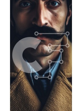 Intra Συλλεκτικό Ξύλινο Παζλ Plywood  4mm - Πορτρέτο ενός άνδρα που φορά ένα καφέ παλτό και μαύρο μουστάκι Σε Ξύλινο Κουτί - Διαστάσεις Puzzle: 10x10 cm – 25 κομμάτια