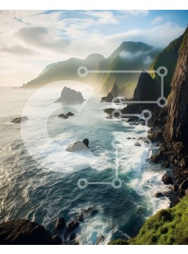 Intra Συλλεκτικό Ξύλινο Παζλ Plywood  4mm - Εκπληκτική θέα σε μια απόκρημνη ακτογραμμή με απότομους βράχους και βραχώδεις σχηματισμούς Σε Ξύλινο Κουτί - Διαστάσεις: 10x10 cm – 25 κομμάτια