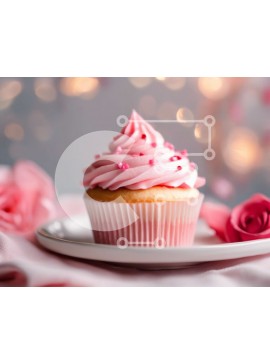 Σετ των 2 Intra Συλλεκτικό Ξύλινο Παζλ Plywood  4mm - Λαχταριστό cupcake με ροζ πάγωμα και τριαντάφυλλα Σε Ξύλινο Κουτί - Διαστάσεις: 10x10 cm – 25 κομμάτια