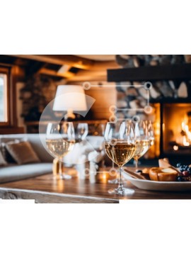 Σετ των 2 Intra Συλλεκτικό Ξύλινο Παζλ Plywood  4mm - Ποτήρια κρασιού σε ξύλινο τραπέζι με φρούτα και τζάκι Σε Ξύλινο Κουτί - Διαστάσεις: 10x10 cm – 25 κομμάτια