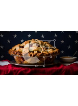 Σετ των 2 Intra Συλλεκτικό Ξύλινο Παζλ Plywood  4mm - Μηλόπιτα γεμάτη φρούτα σε φόντο αμερικανικής σημαίας Σε Ξύλινο Κουτί - Διαστάσεις: 10x10 cm – 25 κομμάτια