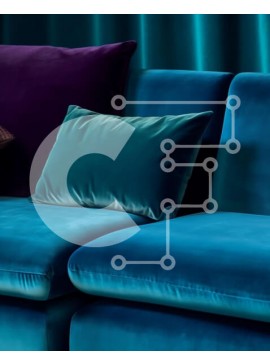 Intra Συλλεκτικό Ξύλινο Παζλ Plywood  4mm - Κομψός μπλε βελούδινος καναπές με μαξιλάρια συντονισμού Σε Ξύλινο Κουτί - Διαστάσεις Puzzle: 10x10 cm – 25 κομμάτια