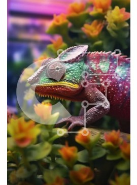 Σετ των 2 Intra Συλλεκτικό Ξύλινο Παζλ Plywood  4mm - Ζωντανή εικόνα ενός πολύχρωμου χαμαιλέοντα με όμορφα λουλούδια στο φόντο Σε Ξύλινο Κουτί - Διαστάσεις: 10x10 cm – 25 κομμάτια