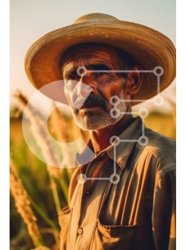 Intra Συλλεκτικό Ξύλινο Παζλ Plywood  4mm - Ηλικιωμένος άνδρας με ψάθινο καπέλο στο χωράφι της ψηλής χλόης στο ηλιοβασίλεμα Σε Ξύλινο Κουτί - Διαστάσεις Puzzle: 10x10 cm – 25 κομμάτια