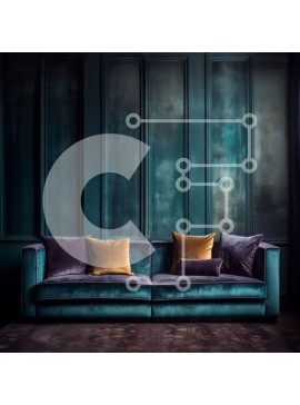 Intra Συλλεκτικό Ξύλινο Παζλ Plywood  4mm - Κομψός σκούρο μπλε βελούδινος καναπές σε δωμάτιο με χαμηλό φωτισμό Σε Ξύλινο Κουτί - Διαστάσεις Puzzle: 10x10 cm – 25 κομμάτια