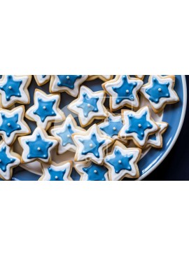 Σετ των 2 Intra Συλλεκτικό Ξύλινο Παζλ Plywood  4mm - Νόστιμα μπισκότα σε σχήμα μπλε και λευκού αστεριού Σε Ξύλινο Κουτί - Διαστάσεις: 10x10 cm – 25 κομμάτια