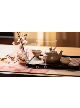 Σετ των 2 Intra Συλλεκτικό Ξύλινο Παζλ Plywood  4mm - Σετ τσαγιού με φλιτζάνια και λουλούδια σε δίσκο Σε Ξύλινο Κουτί - Διαστάσεις: 10x10 cm – 25 κομμάτια