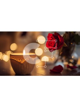 Σετ των 2 Intra Συλλεκτικό Ξύλινο Παζλ Plywood  4mm - Κερί και κόκκινα τριαντάφυλλα σε ξύλινο τραπέζι Σε Ξύλινο Κουτί - Διαστάσεις: 10x10 cm – 25 κομμάτια