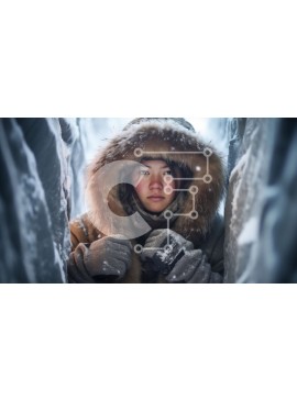 Intra Συλλεκτικό Ξύλινο Παζλ Plywood  4mm - Γυναίκα με γούνινο παλτό και γάντια που στέκεται στο χιονισμένο τοπίο Σε Ξύλινο Κουτί - Διαστάσεις Puzzle: 10x10 cm – 25 κομμάτια