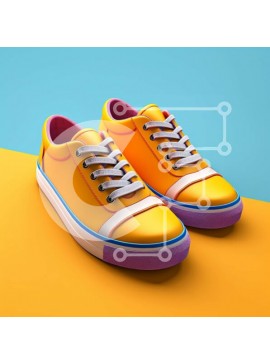 Σετ των 2 Intra Συλλεκτικό Ξύλινο Παζλ Plywood  4mm - Πολύχρωμα κίτρινα αθλητικά παπούτσια με μπλε και μοβ τόνους Σε Ξύλινο Κουτί - Διαστάσεις: 10x10 cm – 25 κομμάτια