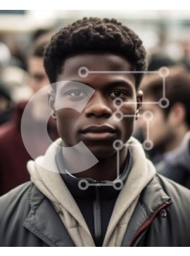 Intra Συλλεκτικό Ξύλινο Παζλ Plywood  4mm - Νεαρός μαύρος με σοβαρή έκφραση μπροστά στο πλήθος Σε Ξύλινο Κουτί - Διαστάσεις Puzzle: 10x10 cm – 25 κομμάτια